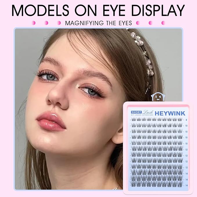 Venus Lash Clusters Kit Short 8-14mm D Curvature Natural Wispy Eyelash Clusters DIY Eyelash Extension Natural Lash Clusters Thin Invisible Lash Band Cluster Eyelash Extension(Venus Short Kit)