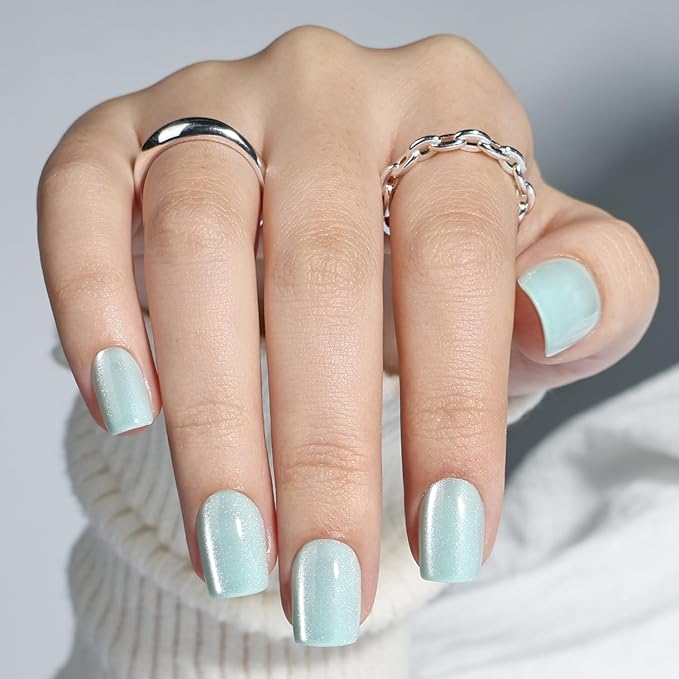 Leefrei Press On Nails, Short Square Green Glazed Press on Nails Frosted Mint Nails Press Ons for Women DIY Fake Nails Kit with Glue, Reusable Glue on Nails Short in 15 Sizes - 30pcs, Frosted Mint