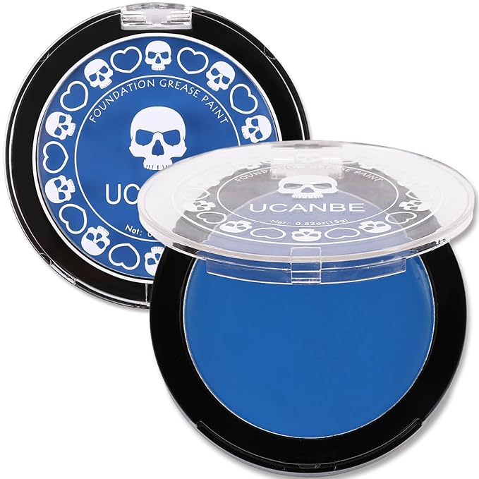 UCANBE Blue Face Body Paint Makeup Foundation, Professional Non-Toxic Greasepaint Palette for Adults Party, Cream Facepaints for Halloween Cosplay Theater Costume Stage SFX Dress-Up Makeup