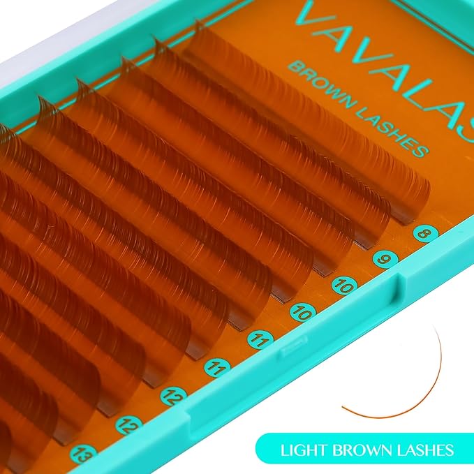 VAVALASH Colored Lash Extensions Light Brown Eyelash Extensions 0.03 0.05 0.07 0.1 0.15 Volume Lash Extension 8-15mm Mixed Lashes C D Curl Premium color Lashes Extension(Light Brown-0.15-CC-8-15mm)