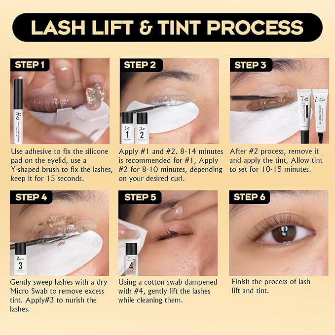 Lash Lift Kit 4 in 1 Brow Lamination Kit, Professional Eyelash Perm Kit for Beginner Salon Quality at Home with Long-Lasting Natural Brown Color