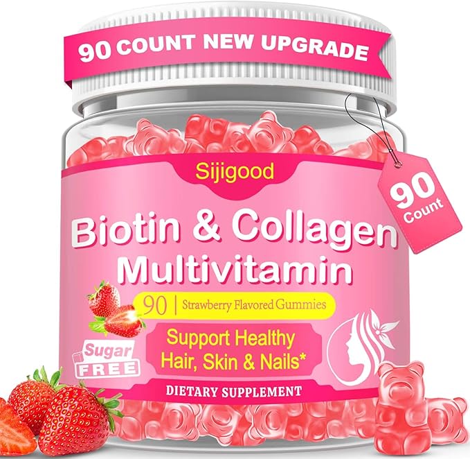 Sijigood 90 Count | Collagen Peptides Gummies for Women Men, Multi Collagen Hydrolyzed Protein 2500mg Type I,II,III,V,X, 15000mcg Biotin, Vitamin C B12 D A E for Skin Hair Nails, Bone, Sugar Free