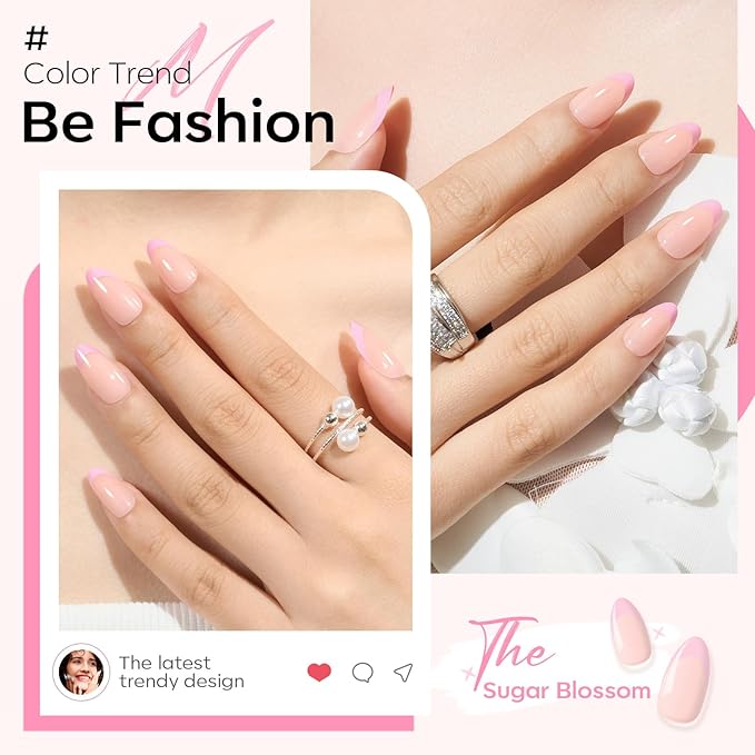 Modelones Pink French Tip Press on Nails Almond Valentine's Day, Short Almond Fake Nails, Nail Kit with Nail Glue Adhesive Tabs Mini Nail File, Nails Press Ons 32Pcs16 Sizes, Women Girl Gift