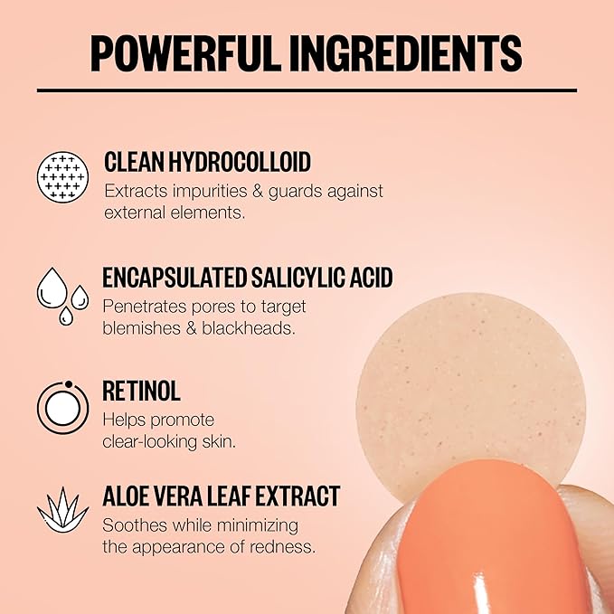 PEACE OUT Acne Healing Dots Hydrocolloid Pimple Patches, Acne Spot Patches with Salicylic Acid, Retinol, and Aloe Vera for Blemishes and Breakouts, 40 Count
