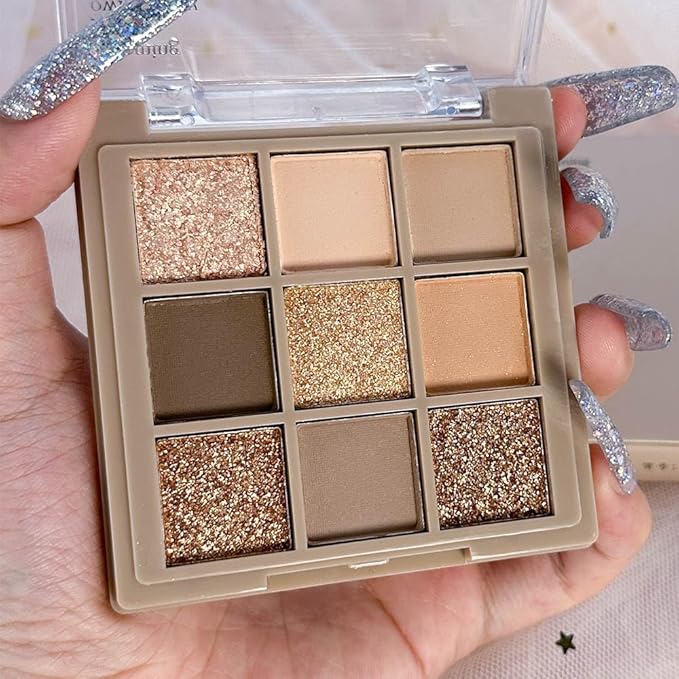 Matte Shimmer Nude Brown Eye Shadow Palette Makeup,Eyeshadow Long Lasting Waterproof Cruelty-Free , 9 Blendable Shades in Smooth Matte and Shimmer Finishes with Gorgeous Pearls for Girls (05#)