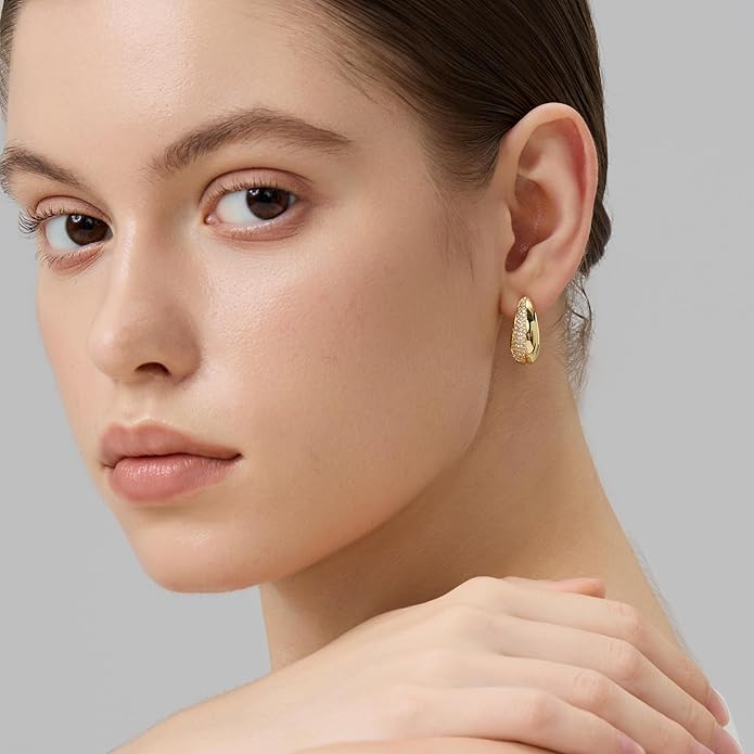 FRUMOS 925 Sterling Silver Huggie Earrings for Women 18K Gold Plated Hoop Earrings for Women Hypoallergenic Small Cubic Zirconia Huggie Earring