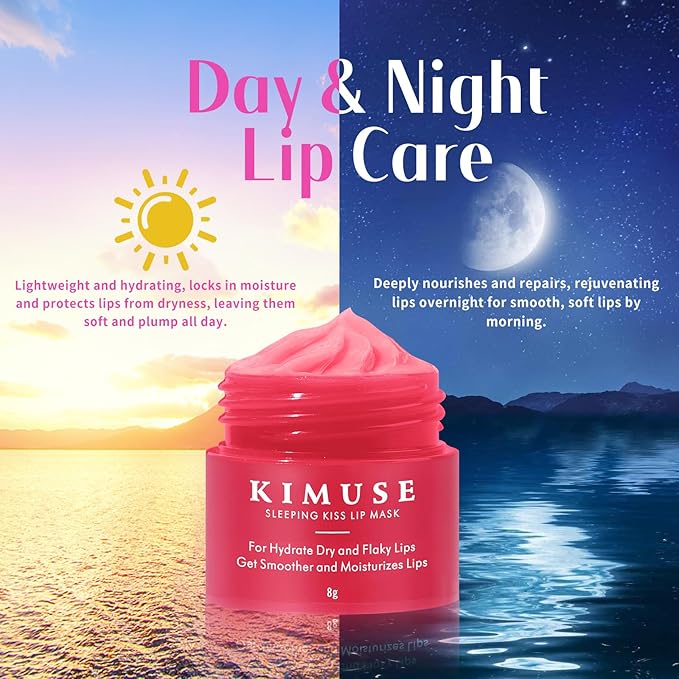 KIMUSE Lip Mask Set, Lip Sleeping Mask, Overnight Lip Treatment for Dry Lip, Flaky, Moisturizing, Vitamin C, Shea Butter & Antioxidants