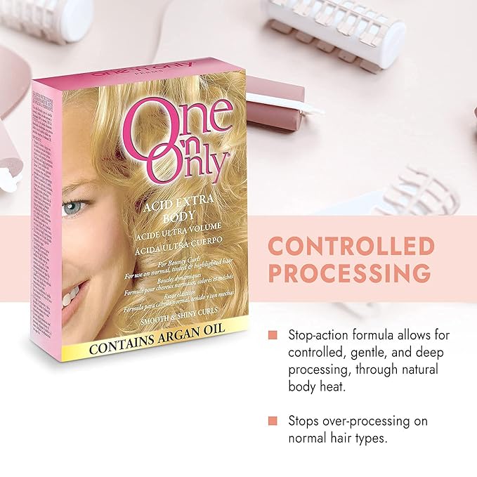 One 'N Only Acid Extra Body Hair Perm - At Home Perm Kit with Argan Oil for Bouncy Curls - Provides Firmer & More Manageable Curls for Normal, Tinted, and Frosted Hair (1 Kit)