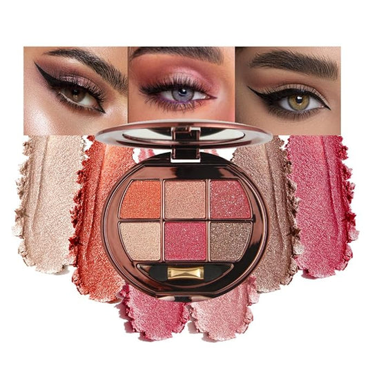 6-Color Shimmer Matte Eyeshadow Palette, Neutral Nude Diamond Sparkle Shades, Highly Pigmented Blendable Waterproof Long-Lasting Eye Makeup, Silky Smooth Pearl Finish, Ideal for Friends-A08