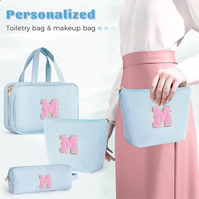 Christmas Gifts for Grandkids Stocking Stuffers for Teen Girls Mom Gifts Initial Toiletry Makeup Bag Birthday Gift Travel Cosmetic Bags Travel Essentials - Blue M