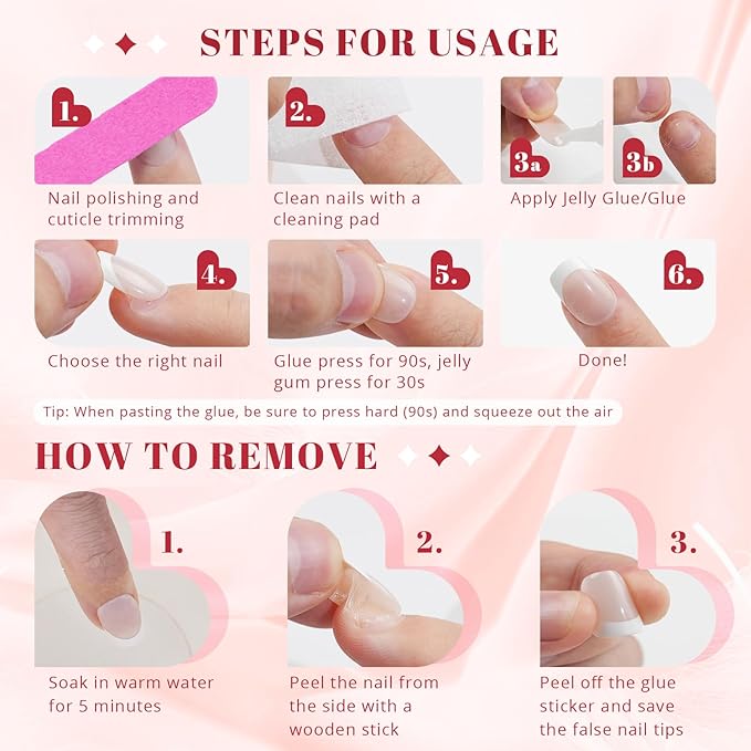 Wine Red Press on Nails Short, Jofay Fashion Glossy Red Valentines Fake Nails with Nail Glue, Square Glue on Nails, Natural Acrylic False Nails, Stick on Nails for Women Gift, Gel Nail Kit, 24pcs