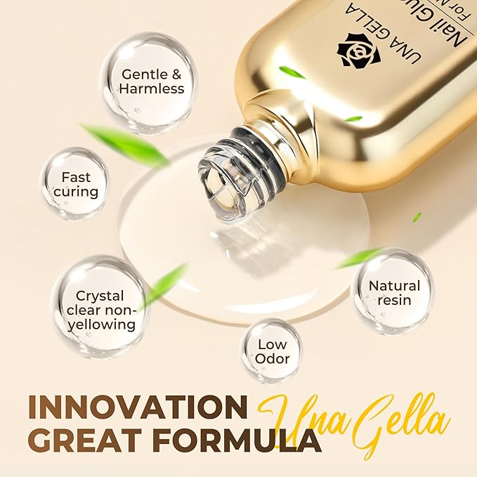 UNA GELLA 9 in 1 Gel Nail Glue for Clear Acrylic Nails Tips 2Pcs 10ml Long Lasting Super Strong Brush on Nail Gel Glue for False Press on Nails Tips Base Blooming Gel, U V Light Required