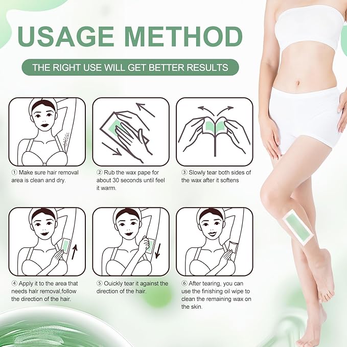 72PCS Wax Strips for Hair Removal for Women & Men: 48 Body &24 Face Waxing Strips + 8 Oil Wipes | At-Home Waxing Kit for Body, Bikini, Brazilian, Chest, Arms, Legs & Back | Hypoallergenic with Aloe
