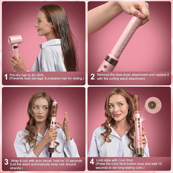 Mythsight StyleVibe 8-in-1 Air Styler, Hair Dryer & Blow Dryer Brush with Travel Case - Auto Wrap Curls (L/R), Fast Drying, Thermal Round Brush for Smooth Blowouts & Frizz-Free Volume, No Heat Damage
