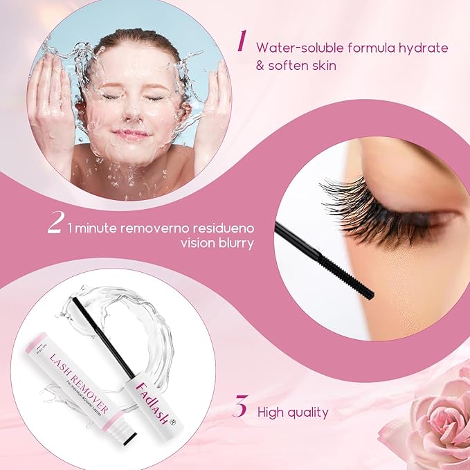 FADLASH Lash Glue Remover for Lash Extensions Eyelash Remover for Cluster Lashes Easy Removal Eyelash Extension Remover (5ml, Clear)