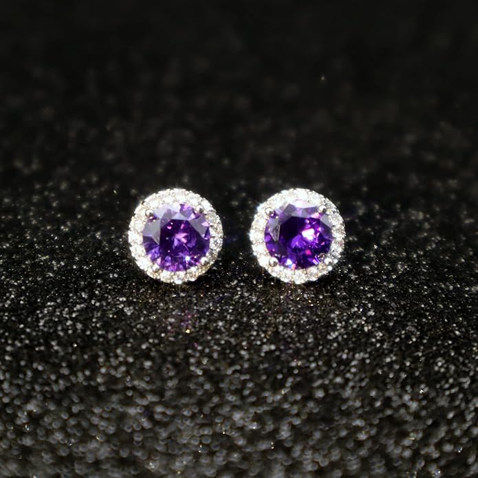 YOMELA Cubic Zirconia Earrings Studs, Halo CZ Birthstone Simulated Diamond Stud Earrings for Women