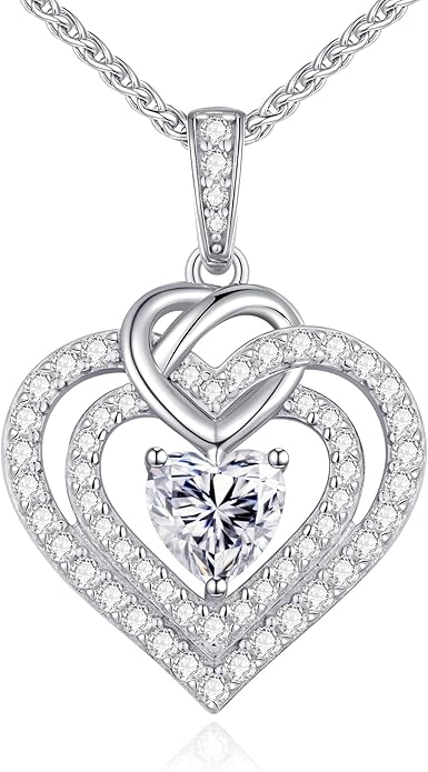 OOBEE Moissanite Heart Necklaces for Women, 1- 4 Carat Moissanite 925 Sterling Silver Gold Plating Fine Women Necklace，Ideal Anniversary Birthday Christmas Valentine Mothers Day Jewelry Gifts for Mom Wife Her Girlfriend