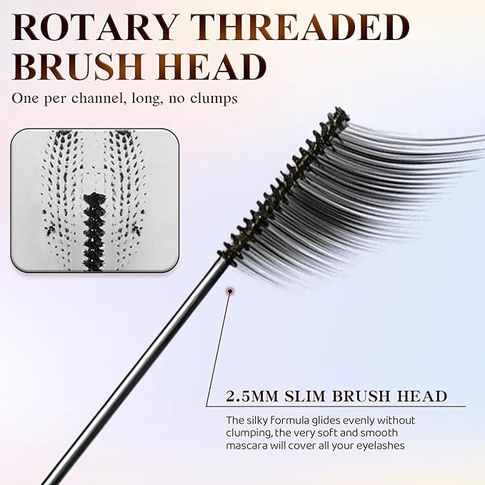 Ultra-Fine Lengthening Waterproof Quick-Dry Mascara,2026 New Iron Wand Mascara,Long-lasting 3D Curling Eyelash,Waterproof Metal Wand Mascaras,Smudge Proof and No Flakingfor Fine Short Lash(Brown+Back)