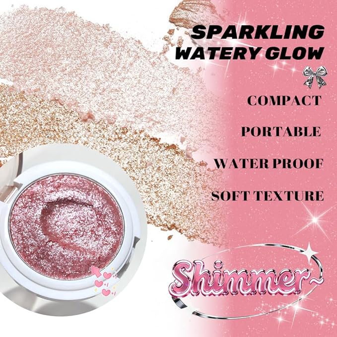 Highlighter Makeup Palette for Blush,Contour,Shadow,Face or Eye Makeup, Shimmer Glow, Creamy Mousse Pressed Powder, Intensely Pigmented, Glitter Sparkling (B03-04# Glass Pink)