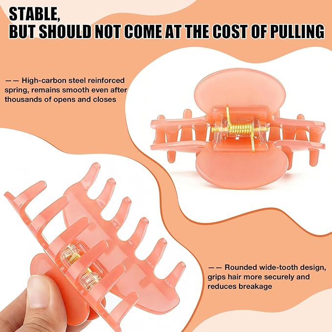 Big Hair Claw Clips for Thick Hair, Nonslip Large Orange Hair Clips Acetate, Celluloid Butterfly Jaw Clips, Strong Hold for Women