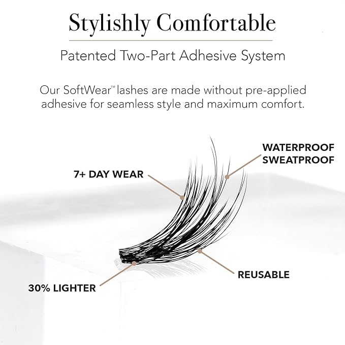 Pro Lash SoftWear Mini Lash Clusters Kit - Seamless, Lightweight Lashes - 7-Day Cluster Eyelash Extensions - False Eyelashes Plus Adhesive and Tweezers - Classic No. 01 Black