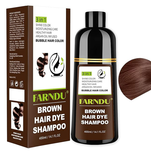 Farndu Brown Hair Dye Shampoo for Women Men, Gray Hair Coverage, Natural Herbal Ingredients