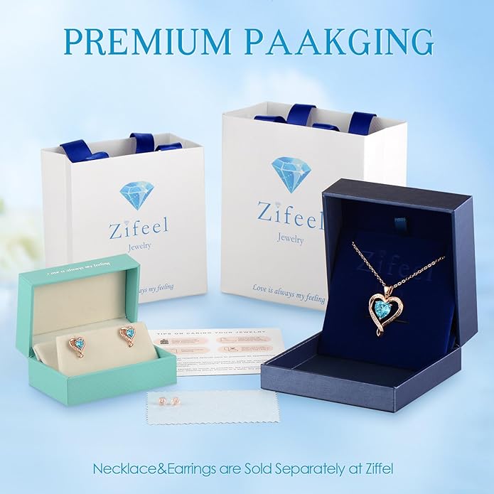 Zifeel Earrings for Women, S925 Sterling Silver Rose Gold Birthstone Heart Studs Earring for Girlfriend Wife, Anniversary Birthday Christmas Valentines Mothers Day Gifts Jewelry for Women Wife Her Mom