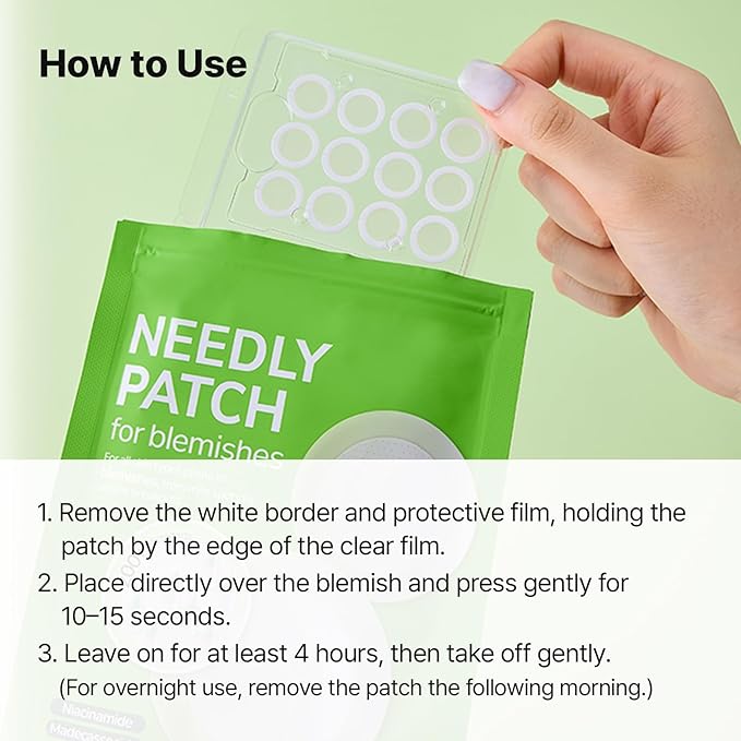 Needly Patch for Blemishes, 24 Patches | Hydrocolloid Microdart Pimple Patch, Micropoint Acne Patch for Early-Stage Zits and Deep Pimples, Acne Spot Cover, Korean Skin Care