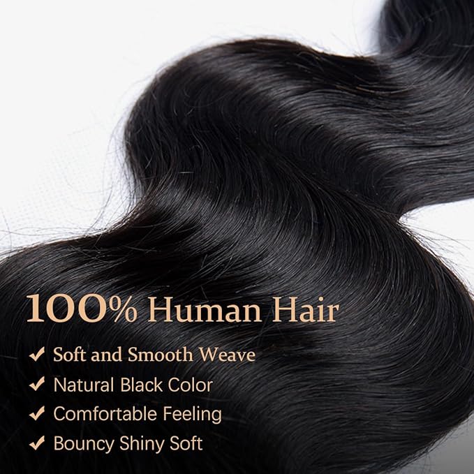 12A Human Hair Bundles 14 16 18 20 Inches Body Wave Bundles Human Hair 100% Unprocessed Brazilian Virgin 4 Bundles Human Hair Extensions Quick Weave Natural Black