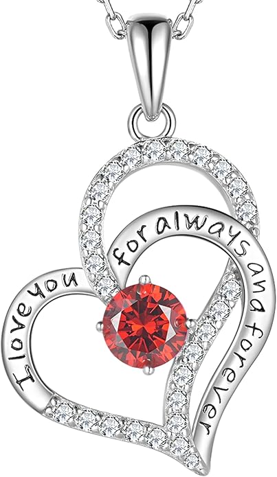 LynChoe Birthday Gifts Double Heart Birthstone Necklace for Women, S925 Sterling Silver Pendant Necklace Jewelry for Her Mother Mom Wife Girlfriend