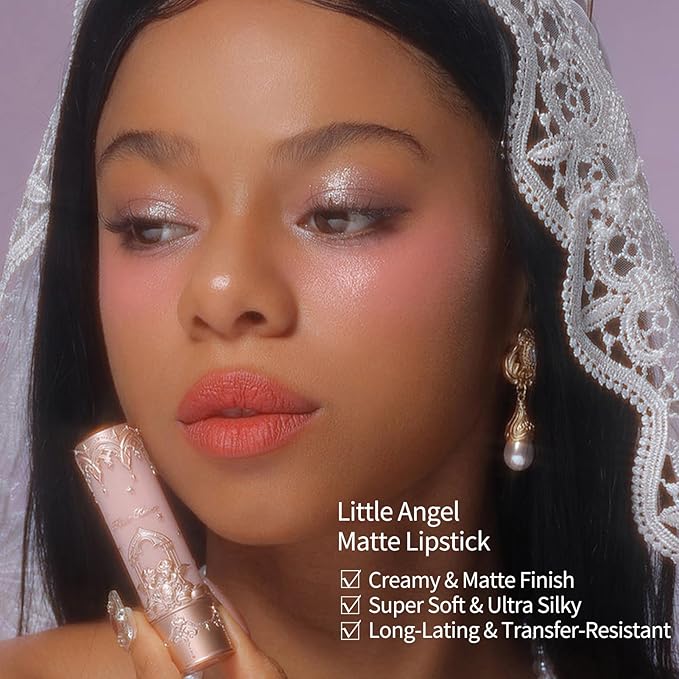 Flower Knows Little Angel Matte Lipstick,Super Soft & Ultra Silky Lip Mud Stick,Long Lasting & Moisturizing Vegan Lip Makeup for Girls&Women,Velvety Pink Finish(C06 Lyric Poetry)