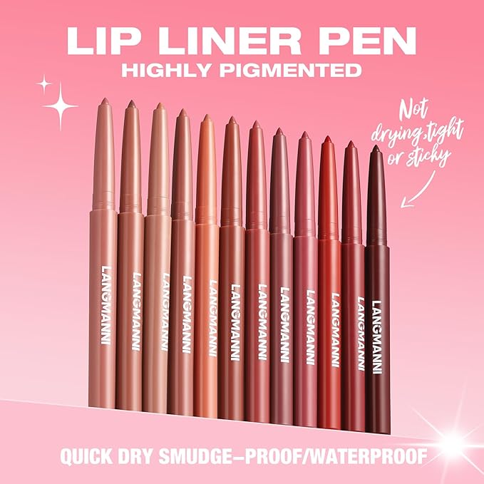 LANGMANNI 6Pcs Sculpting Matte Velvet Lip Liner Set,Smooth Creamy Texture,Waterproof And High Pigmented For Girls Daily Application Lip Makeup(7+8+9+10+11+12)