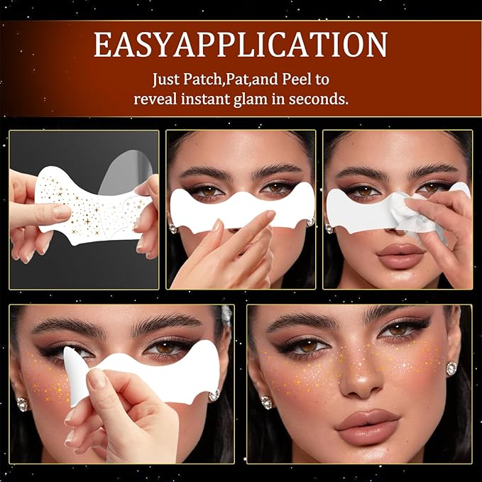 24 PCS Glitter Freckles Face Tattoos, Gold Silver Face Makeup Speckle Patches Freckles, Halloween Tattoos Cosplay Party Makeup Accessories for Women Girl Kids, Cosmetic Glitter for Face