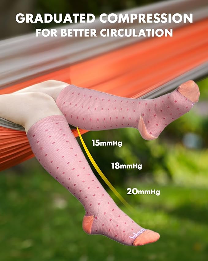 Lalapapa Bamboo Viscose Compression Socks for Women Men 2 Pairs 15-20mmHg Knee High Compression Socks Travel Nurse