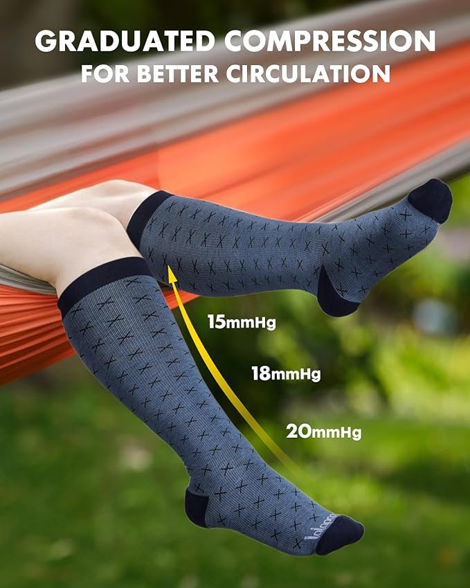 Lalapapa Bamboo Viscose Compression Socks for Women Men 2 Pairs 15-20mmHg Knee High Compression Socks Travel Nurse
