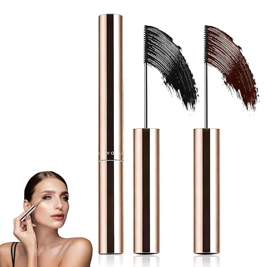 Ultra-Fine Lengthening Waterproof Quick-Dry Mascara,2026 New Iron Wand Mascara,Long-lasting 3D Curling Eyelash,Waterproof Metal Wand Mascaras,Smudge Proof and No Flakingfor Fine Short Lash(Brown+Back)