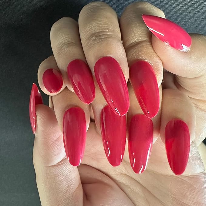 JONKASIPA Medium Press On Nail Chips - Red Almond Shape Press On Nail Chips, Fashionable French False Nails Designed for Women, Available in 12 Sizes, Includes 24 Pcs Nail Chips Set