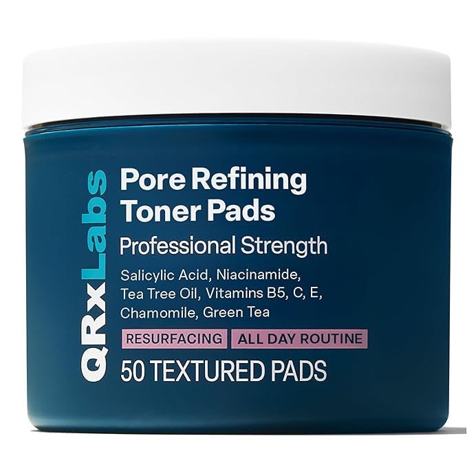 QRxLabs Pore Toner Pads for Exfoliation - Salicylic Acid and Niacinamide in a Witch Hazel Solution - Helps Reduce the Look of Enlarged Pores