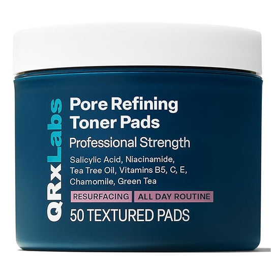QRxLabs Pore Toner Pads for Exfoliation - Salicylic Acid and Niacinamide in a Witch Hazel Solution - Helps Reduce the Look of Enlarged Pores