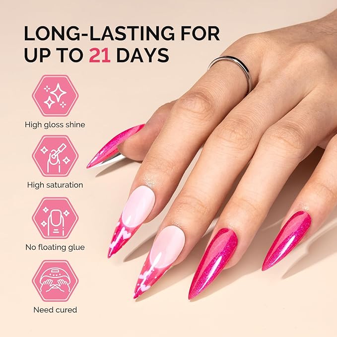 MelodySusie Fleurwee Plant Based Gel Nail Polish, Nail Polish Hema Free 21 Non Toxic Long Lasting No Chip Finger Toe Nail Art Manicure Salon DIY at Home Gifts for Women Guava Glitter P55