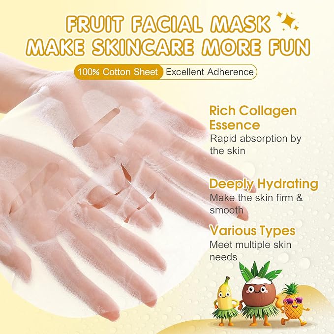 126 Pack Sheet Hydrating Face Masks Skincare for Women, Bulk Fruit Face Mask Skin Care for Kids, Facial Masks Set for All Skin Types, Birthday Valentines Day Gifts, Spa Party Supplies for Girls Teens