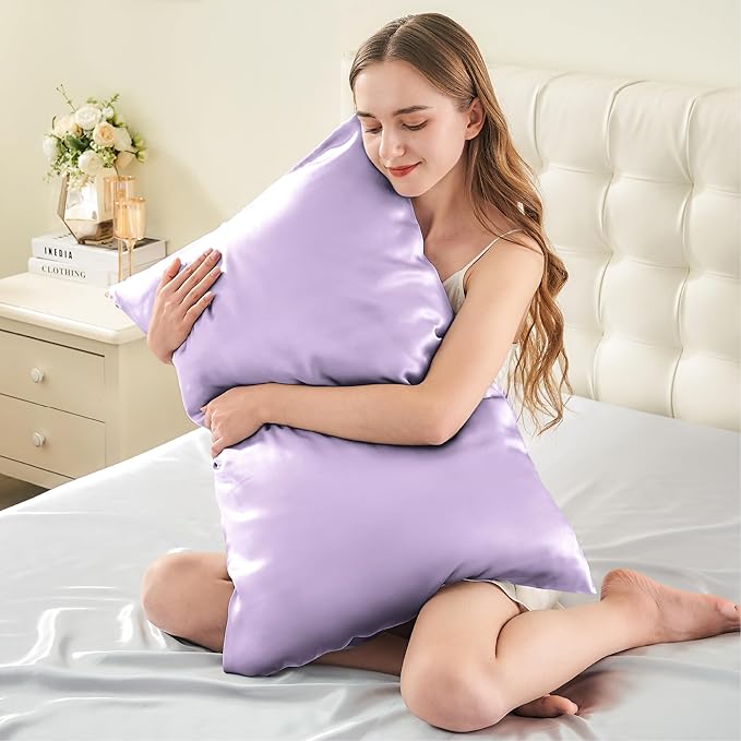INFIIXSO Mulberry Silk Pillowcase for Hair and Skin, Silk Pillow Cases Queen Size Set of 2 with Hidden Zipper 20"x30", Ultra Smooth and Soft Cooling Pillow Cases for Hot Sleepers(Lavender, 2 Pack)