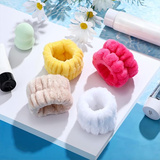Chuangdi 4 Pairs Wrist Bands for Washing Face Wrist Spa Microfiber Wash Towel Band Scrunchies Absorbent Wristbands Sweatband for Women Prevent Liquid from Spilling(Bright Colors)