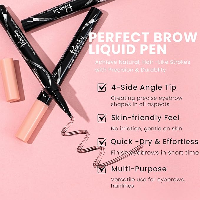 Eyebrow Pen, 3D Multi-Forked Eyebrow Pencils for Women, Waterproof Liquid Brow Pencil with Angled Brow Brush for Hair-Like Strokes, 24hrs Long Lasting Quick Dry Touch-Up Eyebrow Pen, Easy to Use- #04
