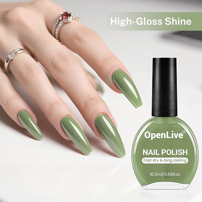 OpenLive 16.5ml Sage Green Nail Polish Large Volume Quick Drying Nail Polish, Fast Drying and Long Lasting Color Nail Art DIY Home Manicure Gift for Women