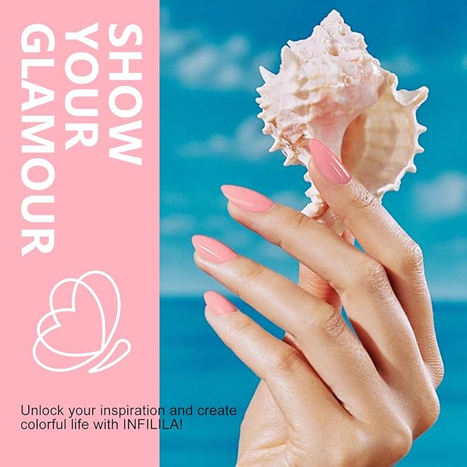 NXJ INFILILA Light Pink Gel Nail Polish, 15ml 0.51oz Pastel Pink Gel Nail Polish One-Stroke Coloring, Hema Free Nude Baby Color Soak Off UV Manicure Salon DIY for Girls SX0005