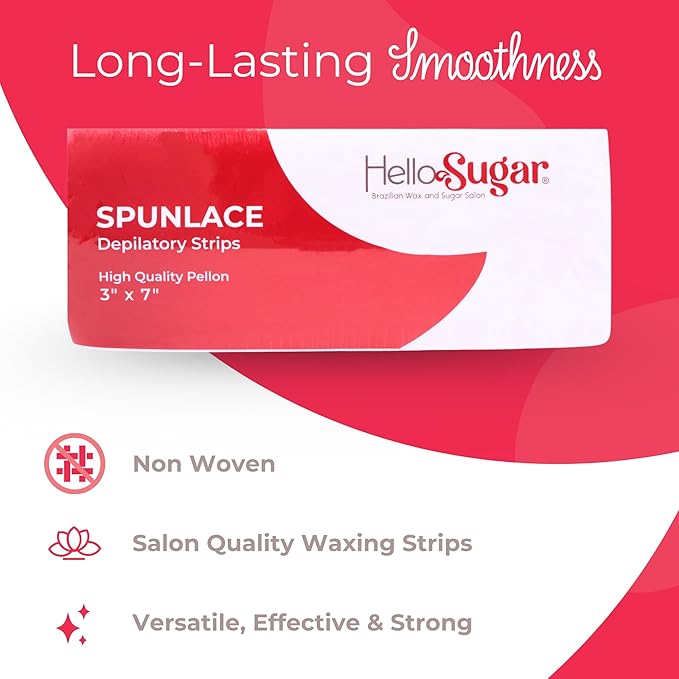 200 Count - Hello Sugar Professional Grade Wax Strips (3" x 7") | Non Woven Spunlace Body & Facial Strips for Hair Removal | Salon Quality & Lint-Free