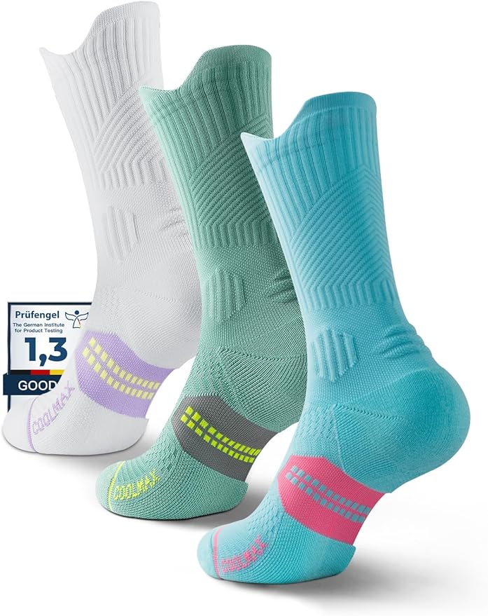 Juclise Womens Coolmax Bamboo Viscose Compression Running Crew Socks, Moisture-Wicking Anti-Blister Hiking&Gym Athletic