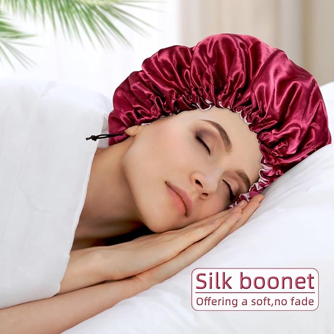 Satin Silk Bonnet For Curly Hair Bonnet Braid Bonnet For Sleeping Bonnets For Women Large Double-layer Adjustable