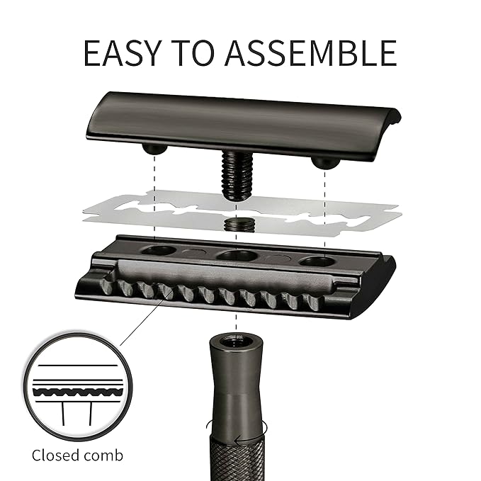 Bambaw Safety Razor for Men with 5 Blades, Double Edge Safety Razors for Men, Sustainable Single Blade Razor, Zero Waste Metal Razors - Black